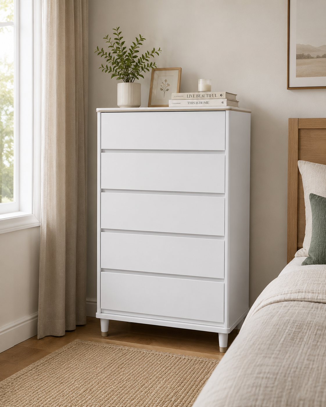 Modern White 5-Drawer Chest