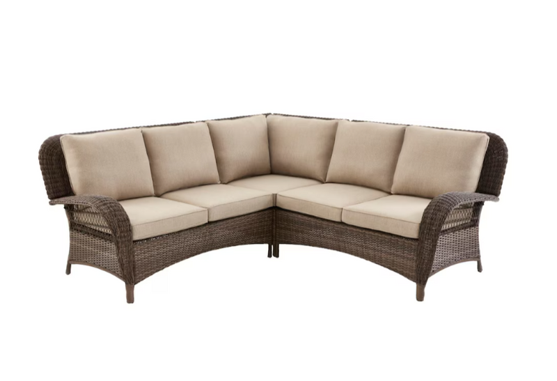 Hampton Bay Beacon Park 3-Piece Brown Wicker Outdoor Patio Sectional Sofa