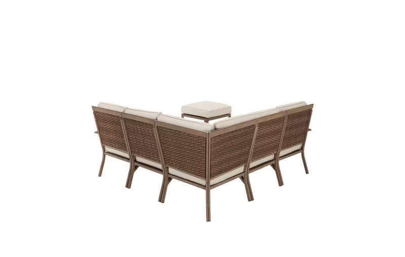 Geneva 6-Piece Brown Wicker Outdoor Patio Sectional Sofa Seating Set with Ottoma Hampton Bay