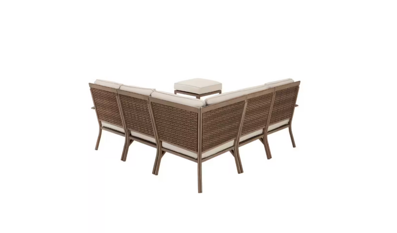 Geneva 6-Piece Brown Wicker Outdoor Patio Sectional Sofa Seating Set with Ottoma Hampton Bay