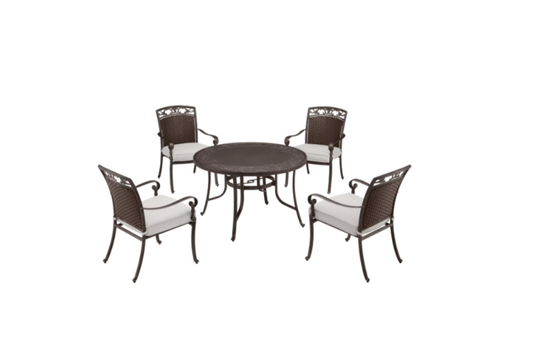 Wilshire Heights 5-Piece Cast and Woven Back All Aluminum Outdoor Dining Set - dark brown- no Table