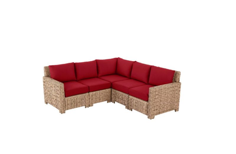 Laguna Point 5-Piece Natural Tan Wicker Outdoor Patio Sectional Sofa Hampton Bay