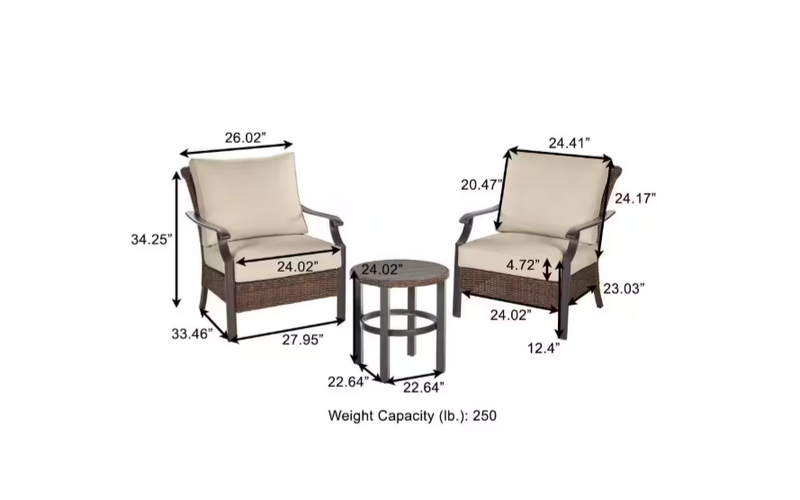 Harper Creek 3-Piece Brown Steel Outdoor Patio Chair Set Hampton Bay