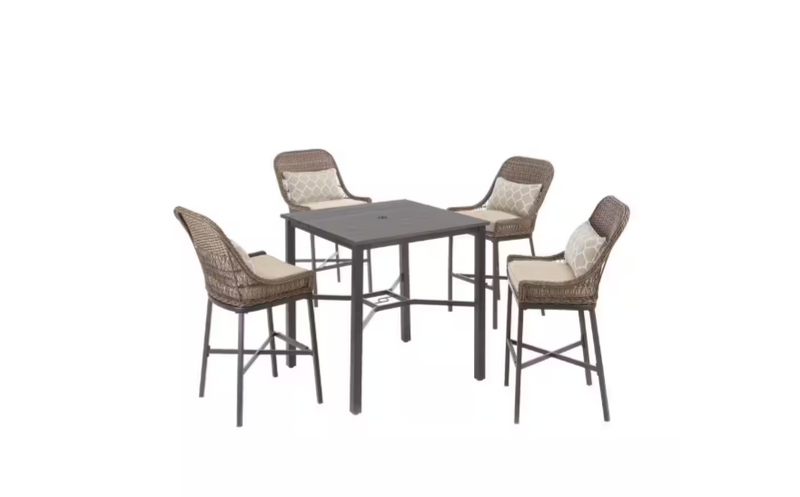 Beacon Park 5-Piece Brown Wicker Outdoor Patio High Dining Set Hampton Bay