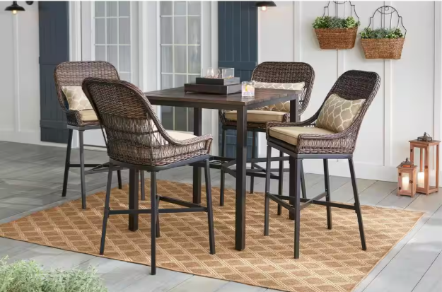 Beacon Park 5-Piece Brown Wicker Outdoor Patio High Dining Set Hampton Bay