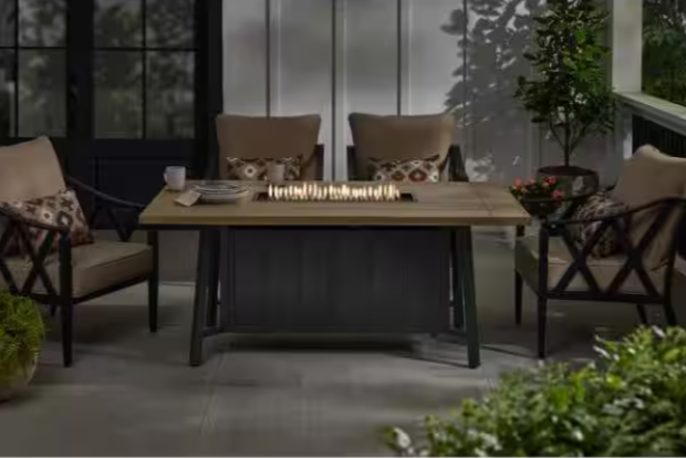 Wenmare 68 in. W 40000 Btu Brown Steel Propane Outdoor Fire Pit Table with Fire Glass