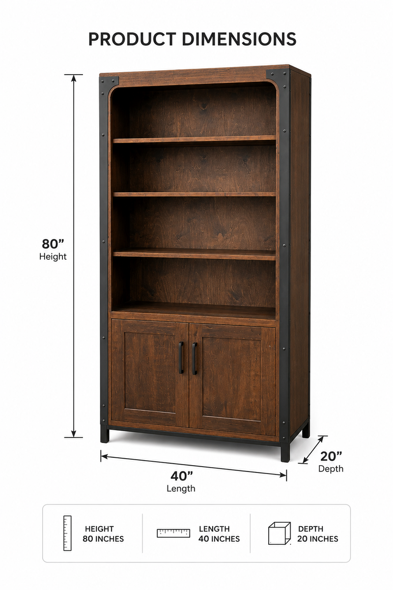 Solid Wood Bookcase with Storage Cabinet Handstone
