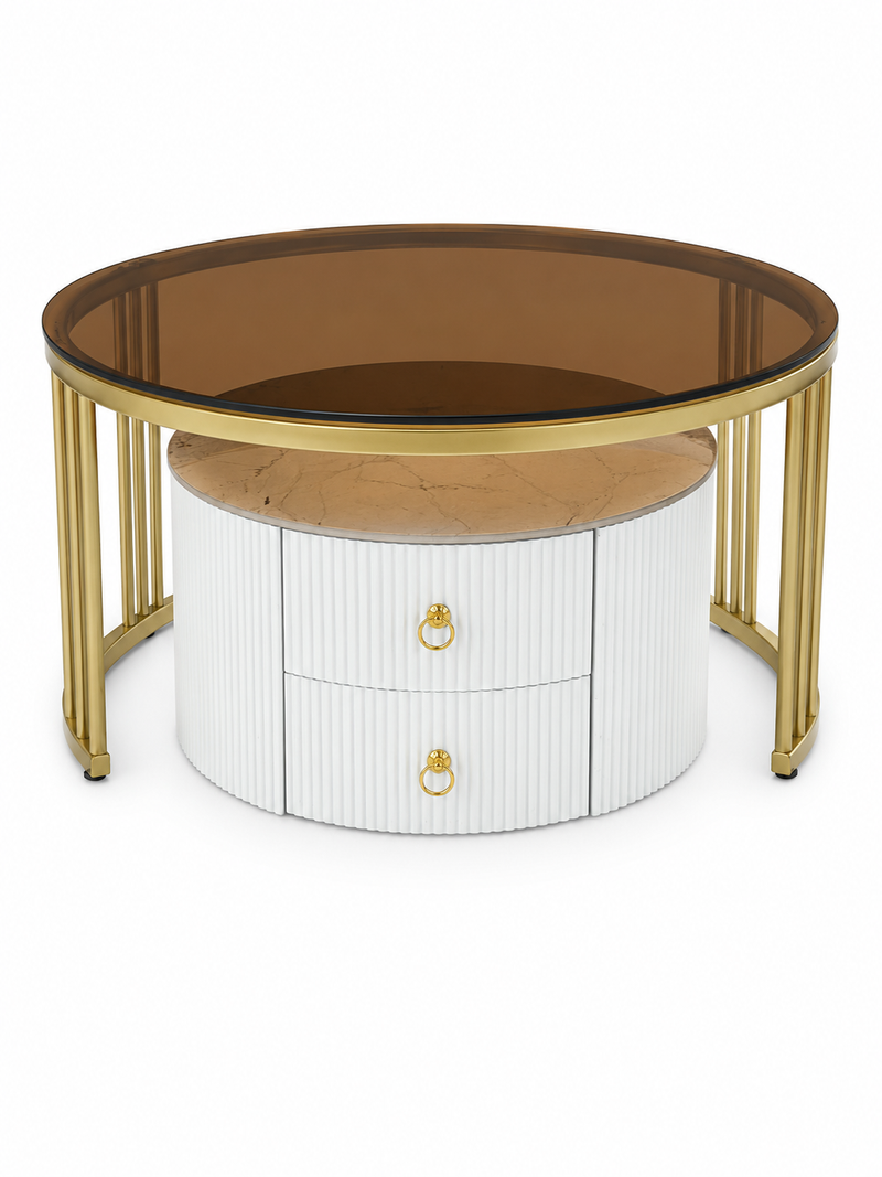 Modern 2-Piece Nesting Coffee Table Set with Storage
