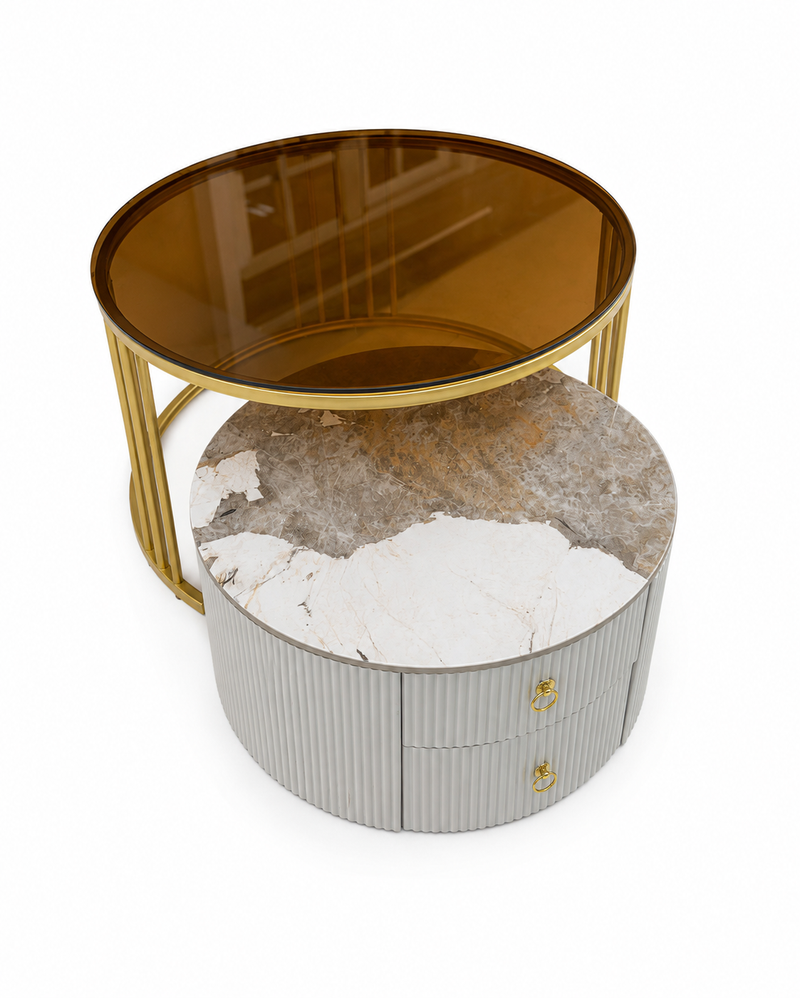Modern 2-Piece Nesting Coffee Table Set with Storage