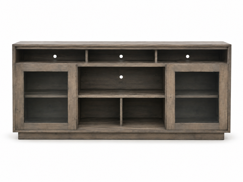 Rustic Wood Media Console with Glass Sliding Doors