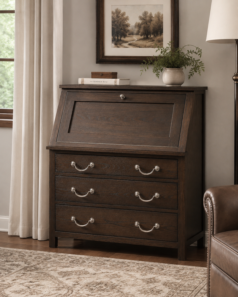 Dark Wood Secretary Desk with Drawers