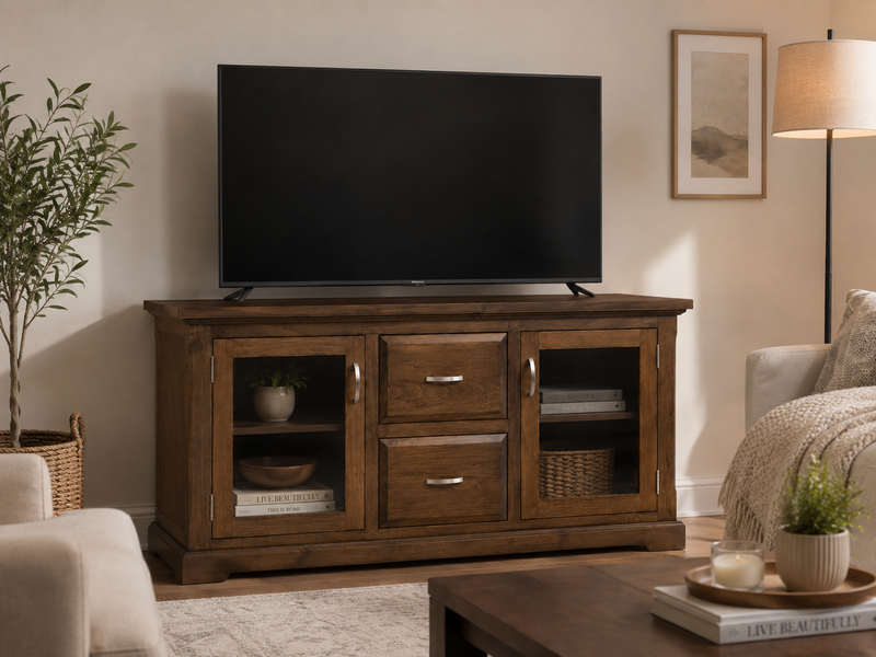 Solid Wood Sideboard with Glass Doors