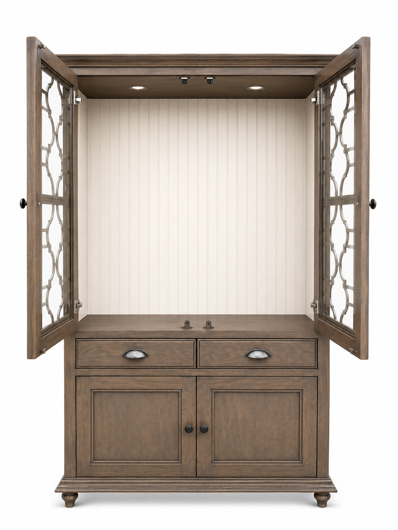 Classic Glass Display Cabinet with 2 Glass Doors, 2 Drawers & Lower Storage