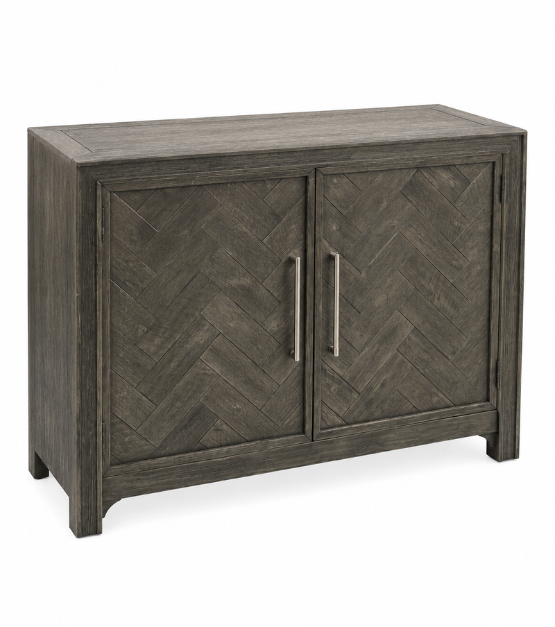 Modern Chevron 2-Door Accent Cabinet – Charcoal Gray Wood Finish