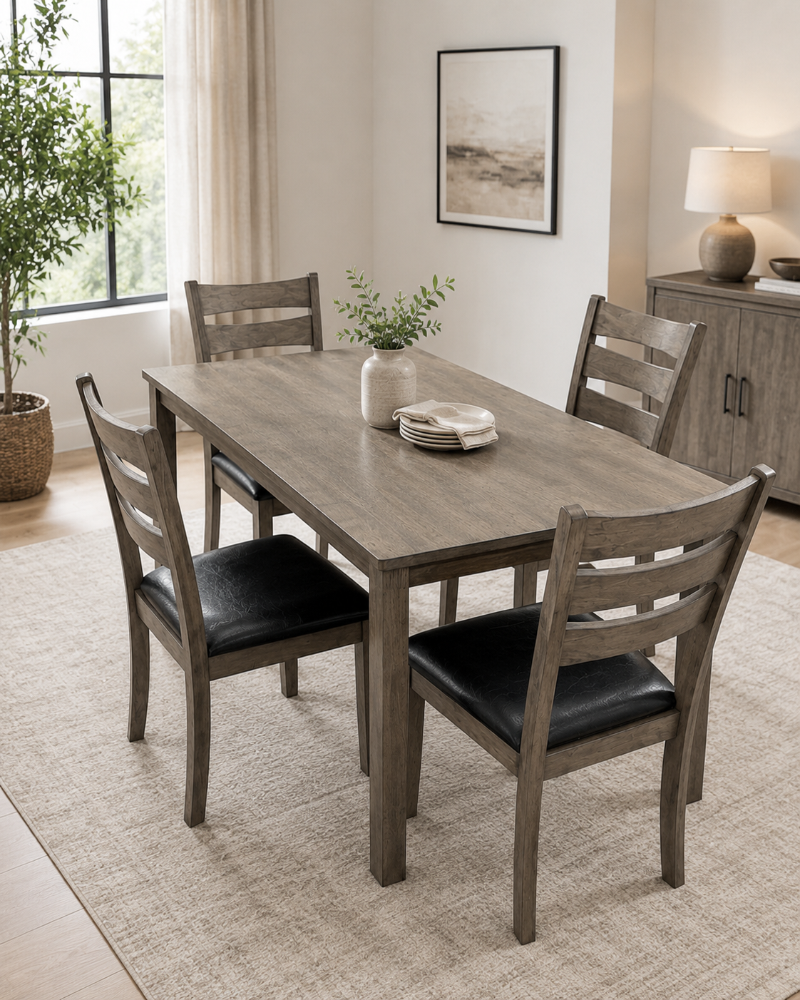 Grey Dining Table Set with 4 Upholstered Chairs 5-Piece