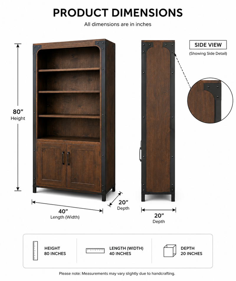Solid Wood Bookcase with Storage Cabinet Handstone