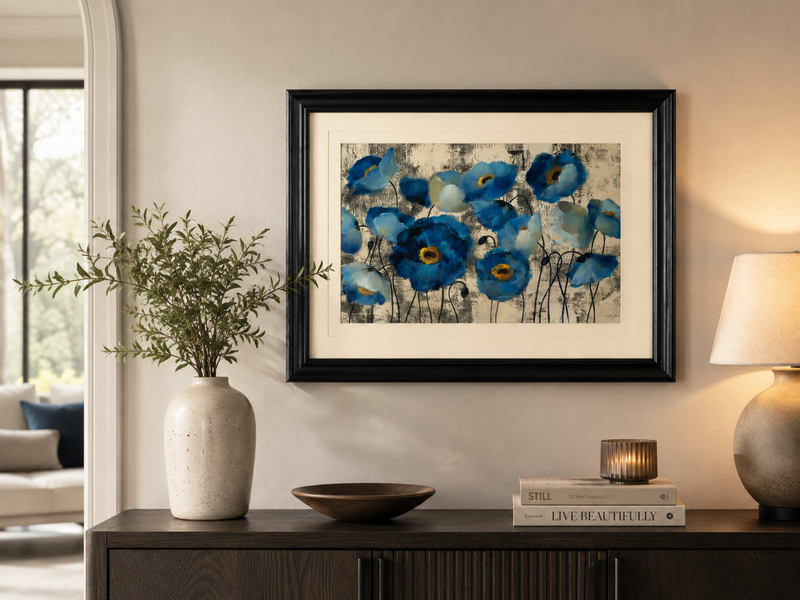 Blue Poppy Floral Framed Wall Art