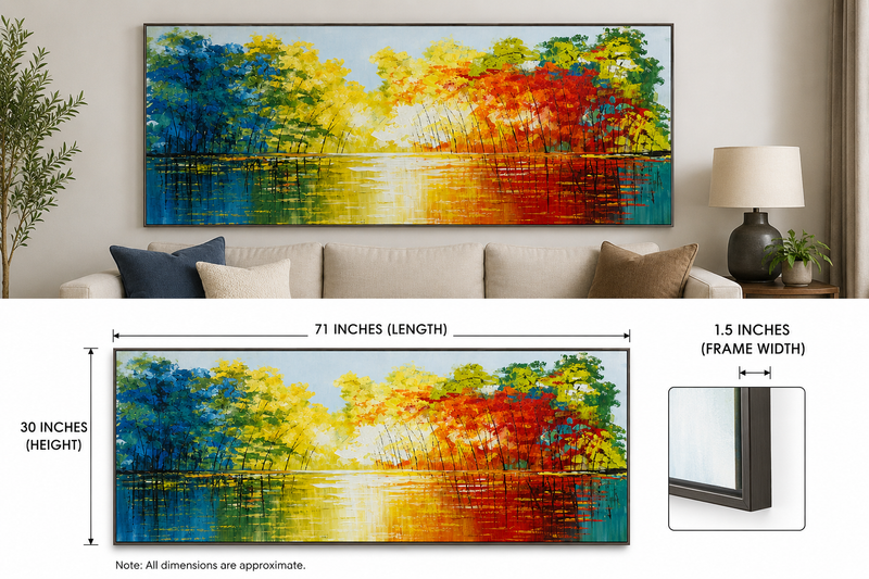 Vibrant Abstract Forest Reflection Framed Wall Art