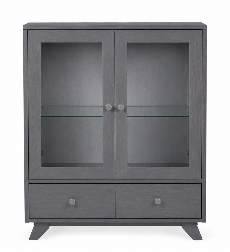 Solid Wood Display Cabinet with Glass Doors Handstone