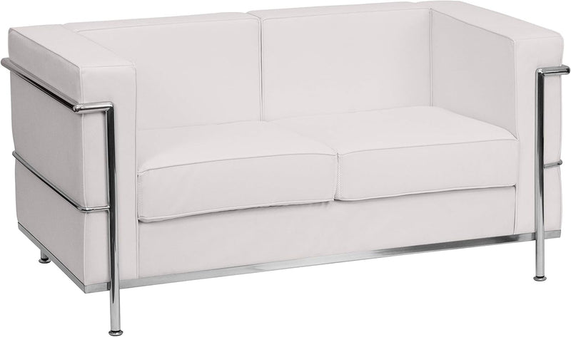 Flash Furniture Hercules Regal Series Contemporary White Leather Love Seat with Encasing Frame