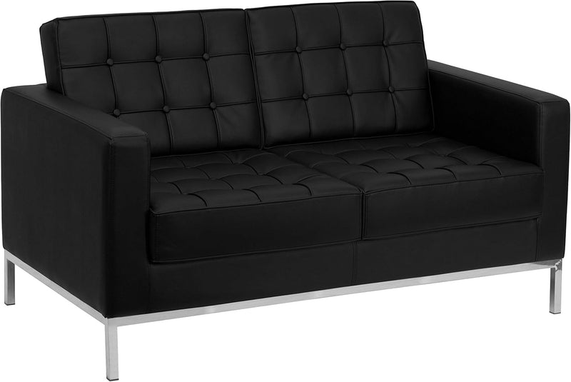 Flash Furniture Hercules Lacey Series Contemporary Black Leather Soft Loveseat with Stainless Steel Frame