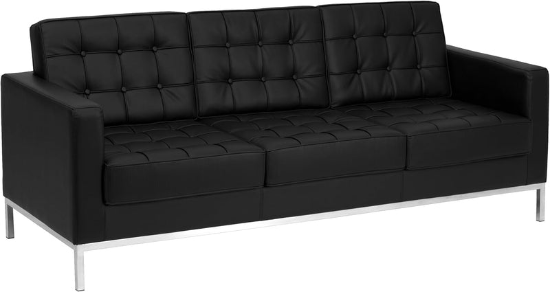 Flash Furniture Hercules Lacey Series Contemporary Black Leather Sofa with Stainless Steel Frame