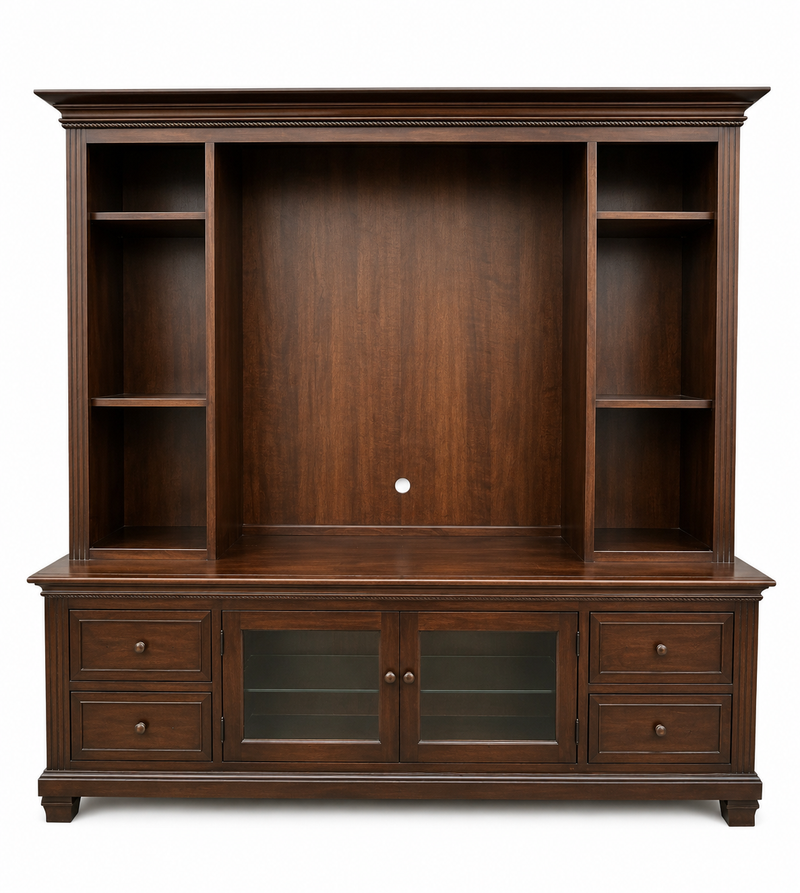 Heritage Dark Wood Entertainment Center with TV Hutch & Glass Storage