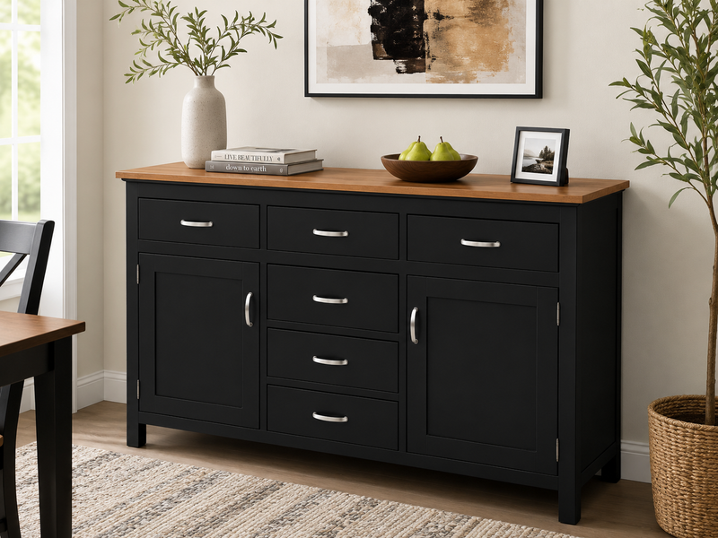 Solid Oak Buffet Cabinet with Solid Maple Handstone
