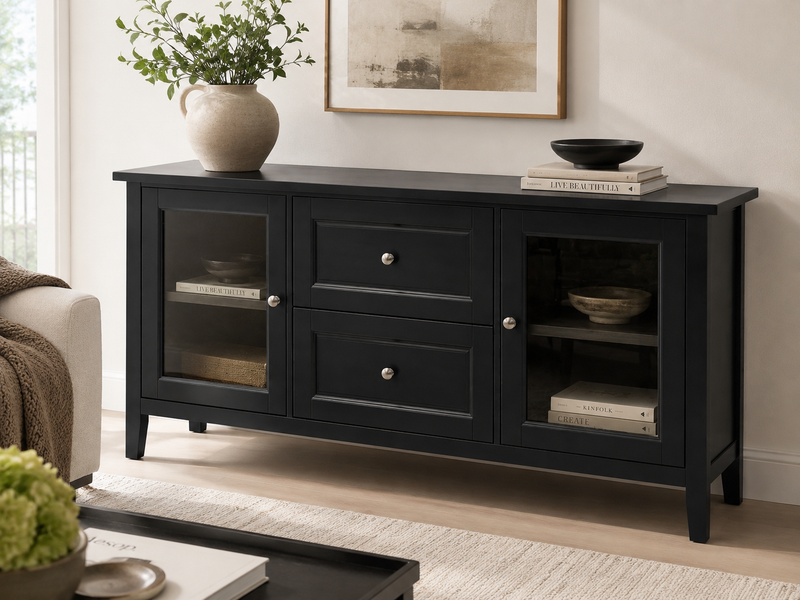 Black Glass Door Sideboard & Storage Cabinet