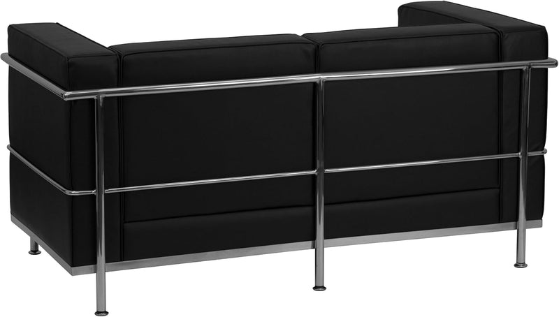 Flash Furniture Hercules Regal Series Contemporary Black Leather Love Seat with Encasing Frame