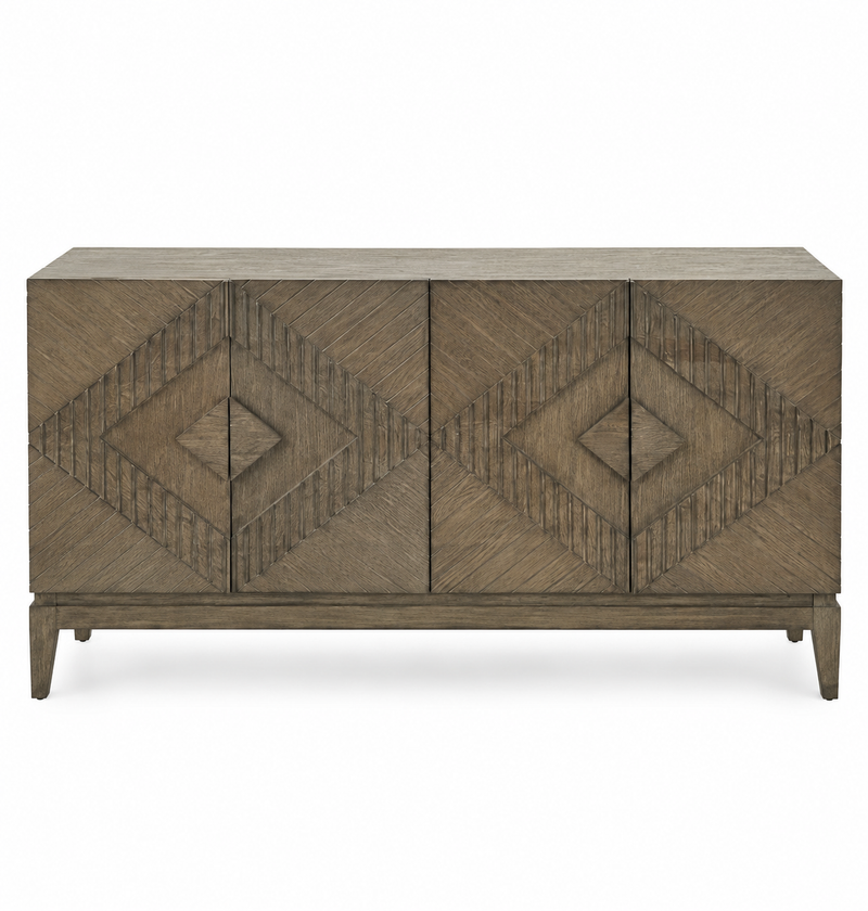 Geometric Carved Wood Sideboard