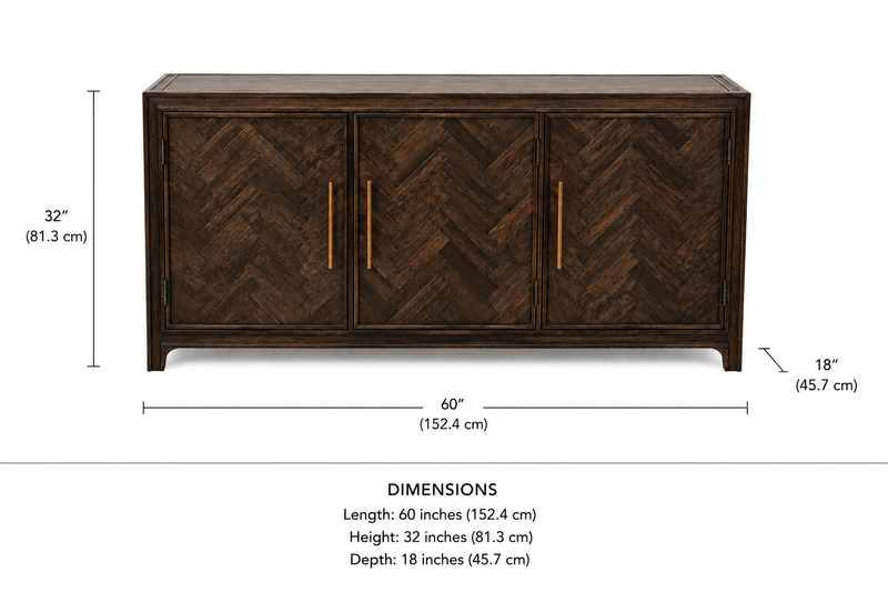 Chevron 3-Door Wood Sideboard with Brass Handles