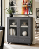 Solid Wood Display Cabinet with Glass Doors Handstone