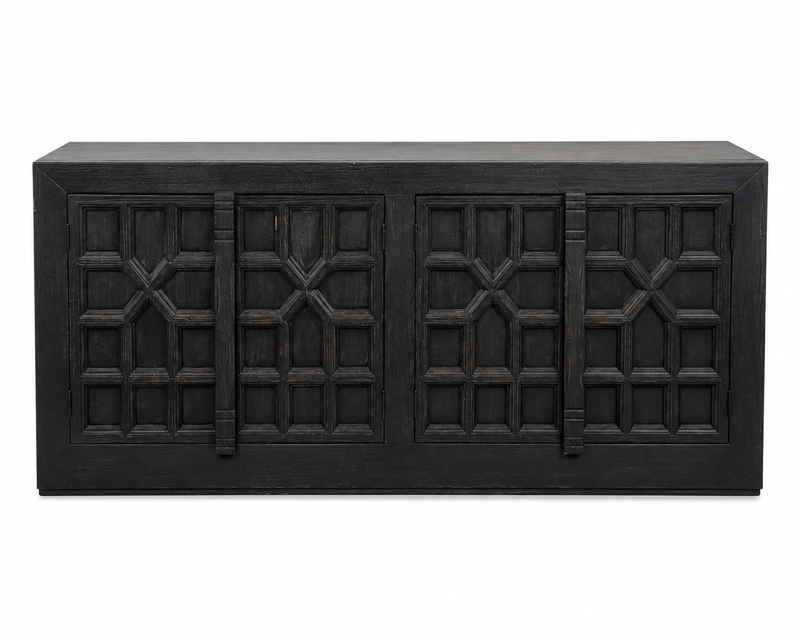 Black Geometric 4-Door Sideboard Cabinet