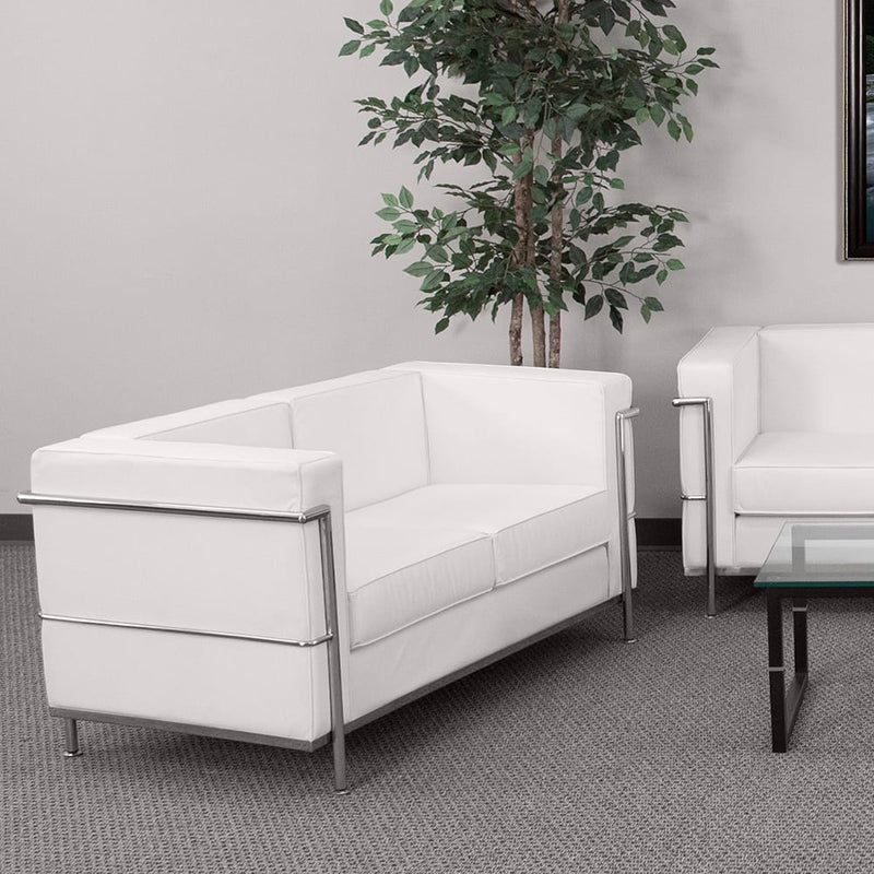 Flash Furniture Hercules Regal Series Contemporary White Leather Love Seat with Encasing Frame