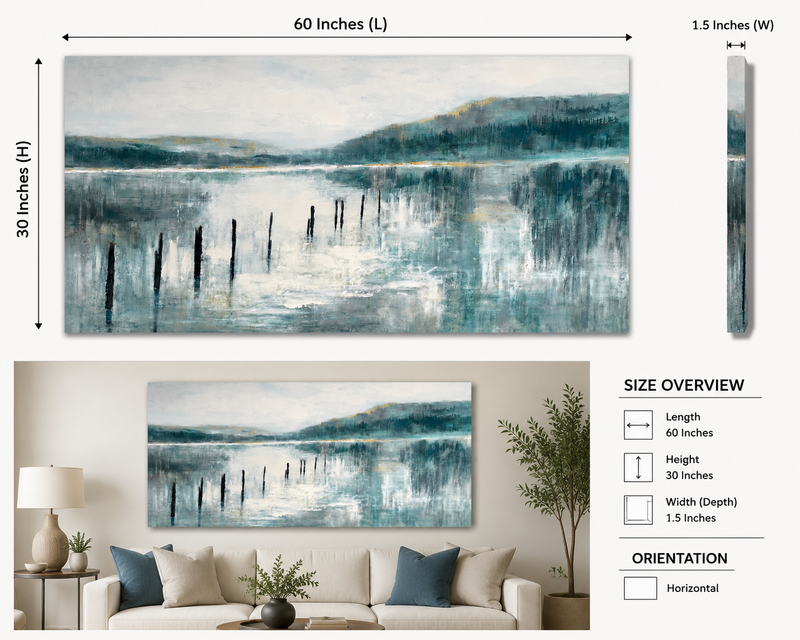 Serene Teal Lake Abstract Canvas Wall Art