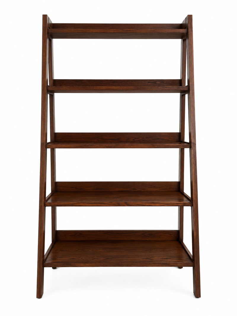 Modern Solid Wood Ladder Bookshelf – Walnut Finish