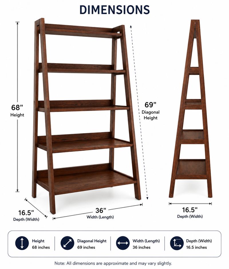 Modern Solid Wood Ladder Bookshelf – Walnut Finish