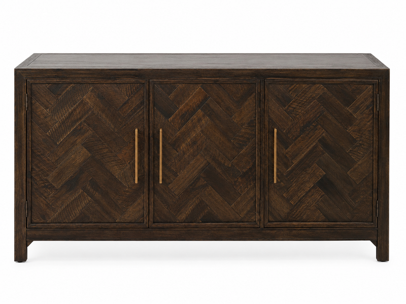 Chevron 3-Door Wood Sideboard with Brass Handles