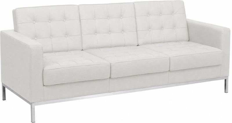 Flash Furniture Hercules Lacey Series Contemporary White Leather Sofa with Stainless Steel Frame