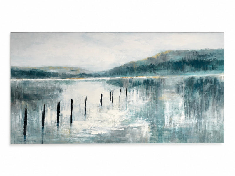 Serene Teal Lake Abstract Canvas Wall Art