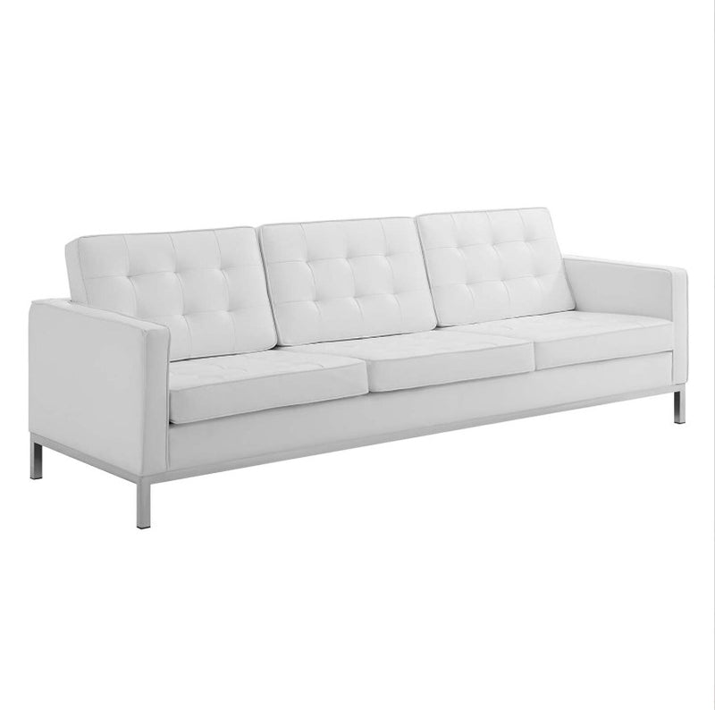 Flash Furniture Hercules Lacey Series Contemporary White Leather Sofa with Stainless Steel Frame