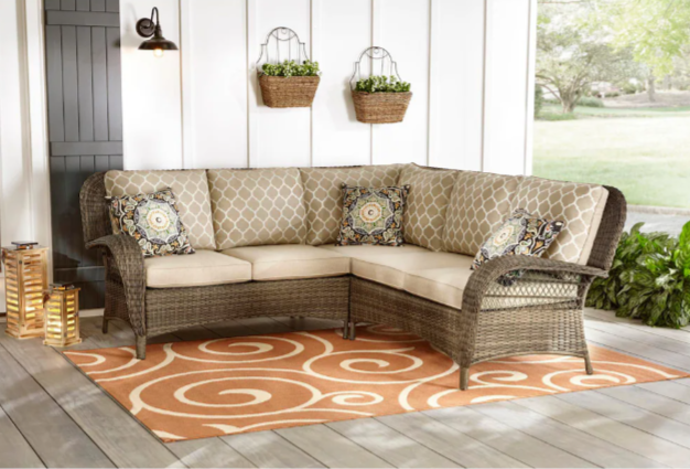 Hampton Bay Beacon Park 3-Piece Brown Wicker Outdoor Patio Sectional Sofa