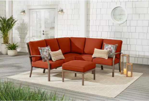 Geneva 6-Piece Brown Wicker Outdoor Patio Sectional Sofa Seating Set with Ottoma Hampton Bay