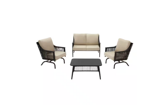 Bayhurst 4-Piece Black Wicker Outdoor Patio Conversation Seating Set  Hampton Bay