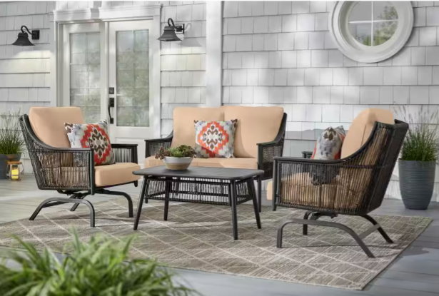 Bayhurst 4-Piece Black Wicker Outdoor Patio Conversation Seating Set  Hampton Bay