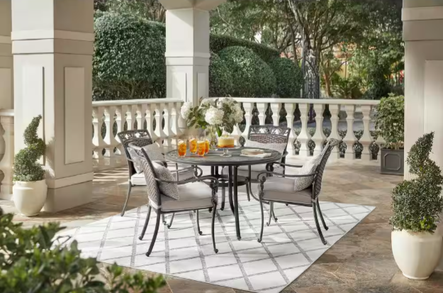 Wilshire Heights 5-Piece Cast and Woven Back All Aluminum Outdoor Dining Set - dark brown- no Table