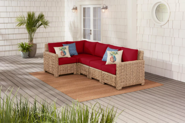 Laguna Point 5-Piece Natural Tan Wicker Outdoor Patio Sectional Sofa Hampton Bay