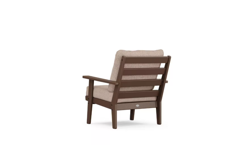Grant Park Mahogany Plastic Patio Outdoor Lounge Chairs Set of 2 with Wheat Cushions and Side Table