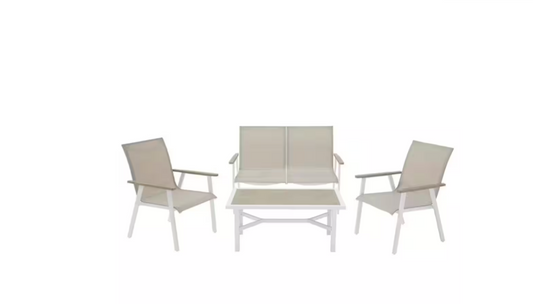 Beach Haven Shell White 4-Piece Sling Outdoor Patio Conversation Seating Set Hampton Bay